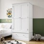 Kids White Painted 2 Door Double Wardrobe with Drawer - Harper 