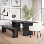 Black Oak Extendable Dining Table Set with 4 Cream Boucle Chairs & 1 Black Bench - Seats 6 - Jarel