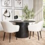Round Black Oak Dining Table Set with 4 Cream Boucle Chairs - Seats 4 - Jarel