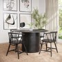 Round Black Oak Dining Table Set with 4 Black Spindle Back Chairs - Seats 4 - Jarel