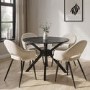 Round Black Dining Table Set with 4 Beige Fabric Chairs - Seats 4 - Karie