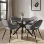 Round Black Dining Table Set with 4 Grey Fabric Chairs - Seats 4 - Karie