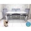 Louis Mirrored Dining Set with White 160cm Table &amp; 4 Silver Velvet Chairs - Vida Living