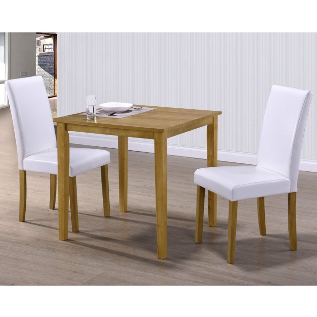 New Haven Small Dining Set with 2 Chairs in White Faux Leather