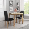 New Haven Oak Set with Round Drop Leaf Dining Table &amp; 2 Black Faux Leather Chairs