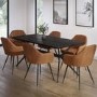 Black Dining Table Set with 6 Tan Faux Leather Chairs - Seats 6 - Rochelle