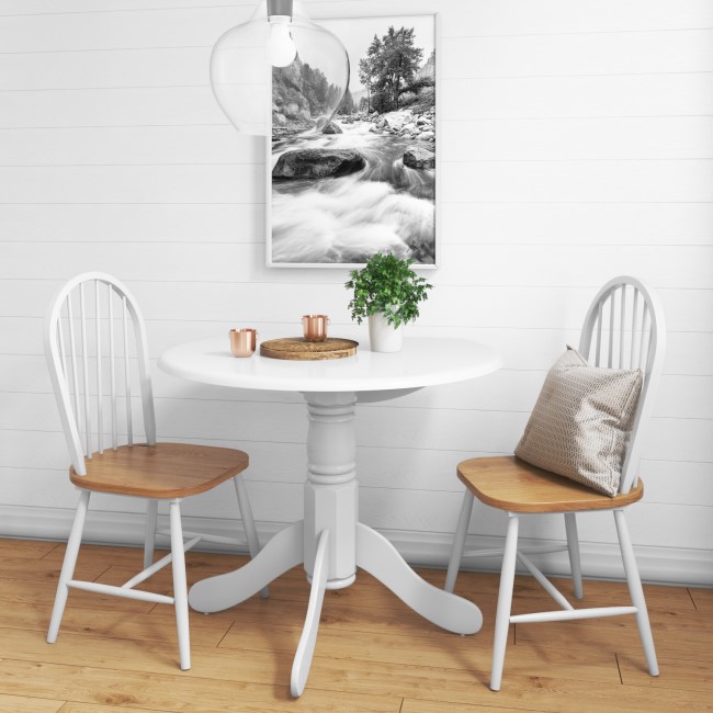 Small Round Dining Table in White with 2 Chairs - Rhode Island