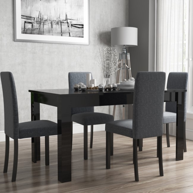 Extendable Dining Table in Black High Gloss with 4 Grey Chairs - Vivienne & New Haven