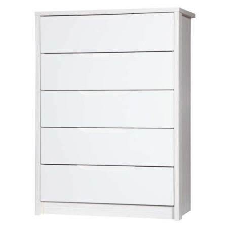Avola 5 Drawer Chest of Drawers in White with Cream Gloss