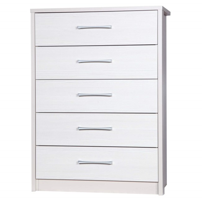 One Call Furniture Avola Premium 5 Drawer Chest in Cream with White