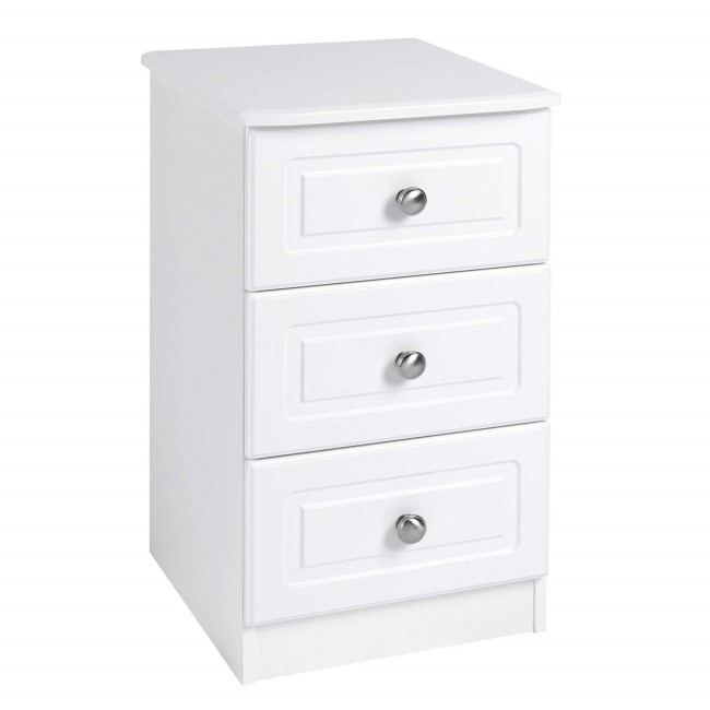 One Call Furniture Calando 3 Drawer Bedside Chest in Pearl White