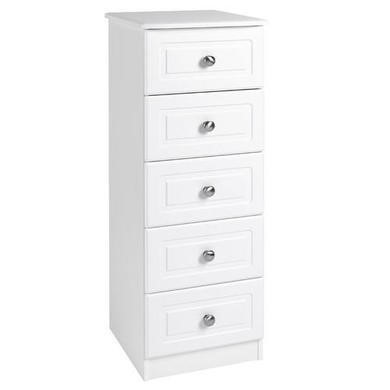 One Call Furniture Calando 5 Drawer Tall Boy in Pearl White One Call Furniture Calando 5 Drawer Tall Boy in Pearl White