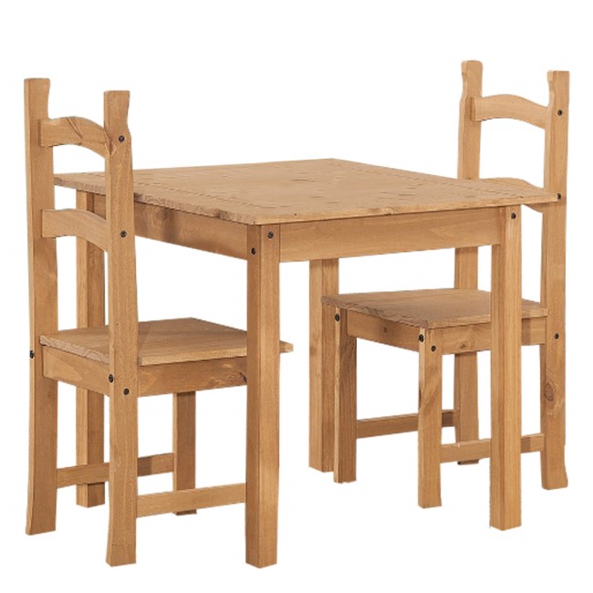 Corona Solid Pine Square Dining Set with 2 Chairs