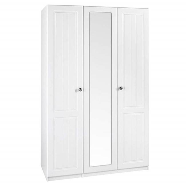 GRADE A2 - One Call Furniture Calando 3 Door Mirror Wardrobe Pearl White