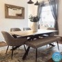 GRADE A1 - Large Oak Industrial Dining Table with Black Starburst Base - Seats 6 - Carson