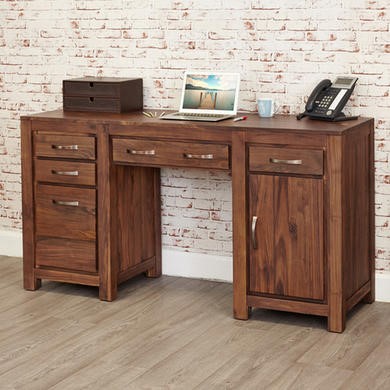 Baumhaus Mayan Solid Walnut Twin Pedestal Computer Desk Baumhaus Mayan Solid Walnut Twin Pedestal Computer Desk