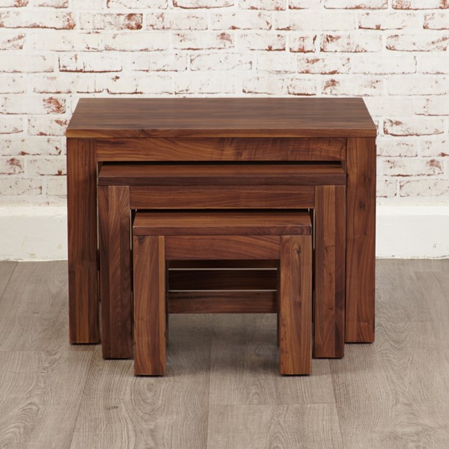Baumhaus Mayan Solid Walnut Nest of 3 Tables