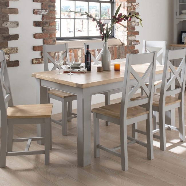 Wilkinson Furniture Clemence Soft Grey and Solid Oak Extending Dining Table - 150-190cm