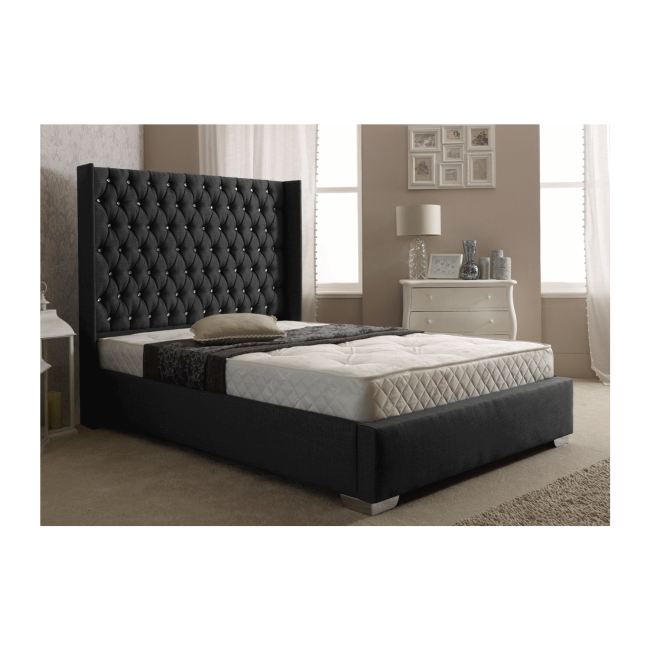 Dumarque King Size Luxury Wing Bed Frame in Charcoal Linen Fabric 
