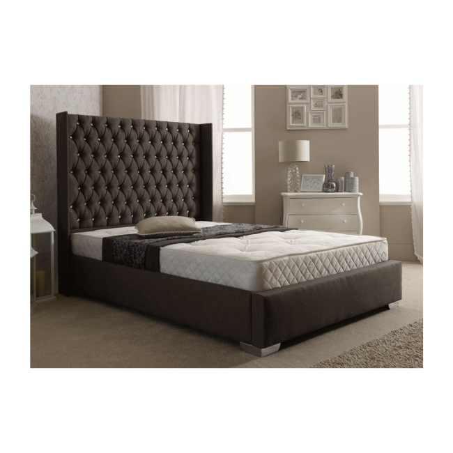 Dumarque Double Luxury Wing Bed Frame in Grey Linen Fabric 