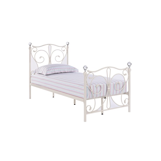 White Metal Single Bed Frame with Crystal Finials - Florence - LPD