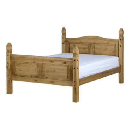 Rustic Pine Double Bed Frame with Footboard - Corona - Seconique