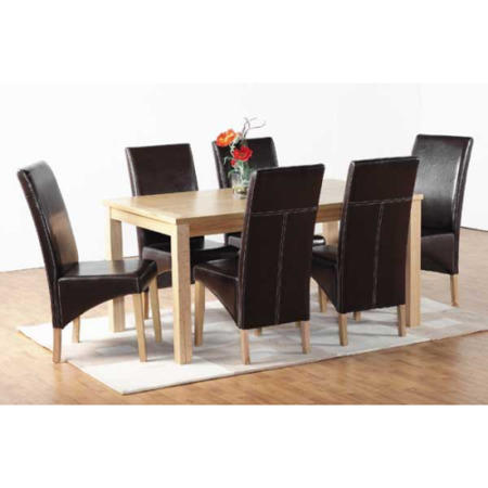 Seconique Belgravia Dining Set - Rectangular Oak Table & 6 x Expresso Faux Leather Chairs