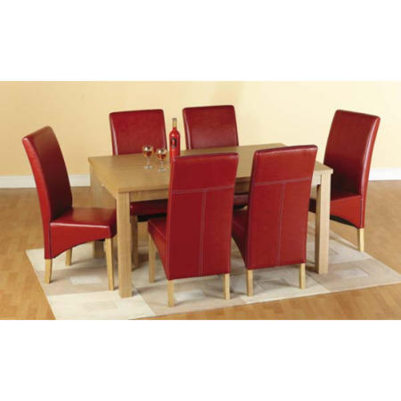 Seconique Belgravia Oak Dining Set + 6 Red Faux Leather Dining Chairs