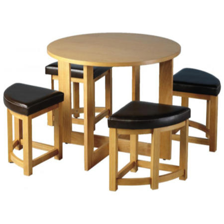 Seconique Susie Round Stowaway Dining Set - Space Saver Round Ash Table & 4 Stools