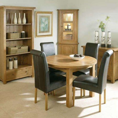 Morris Furniture Grange Round Extending Dining Set - with 4 brown leather chairs