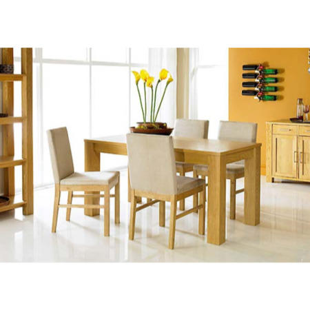 Cuba Oak Rectangular Dining Set with Upholstered Chairs - with 4 chairs