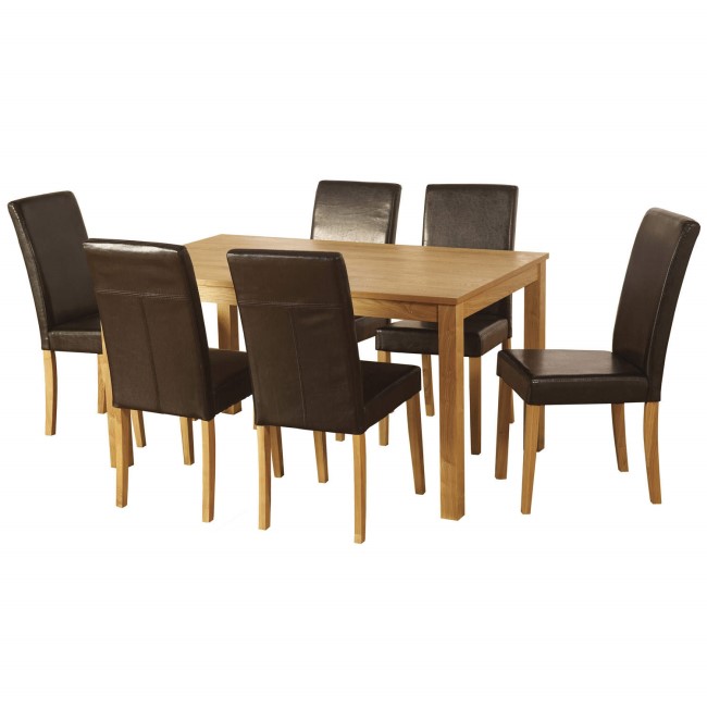 Seconique Ashbourne Solid Wood Dining Set & 6 Brown PU Dining Chairs