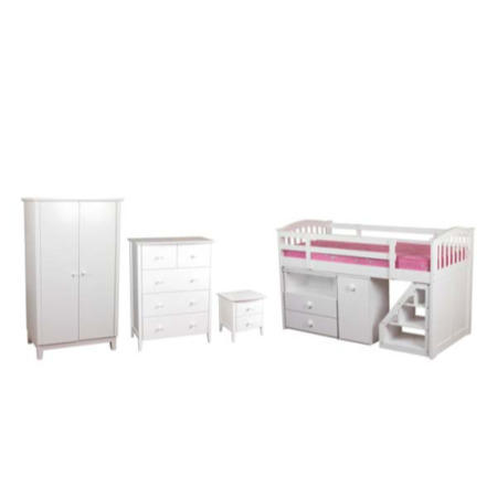 Sweet Dreams Robin Kids Bedroom Furniture Set with Midsleeper Bed in White - without mattress