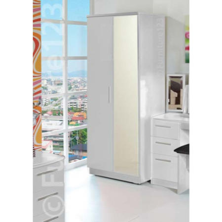 Welcome Furniture Hatherley High Gloss 2 Door Mirrored Wardrobe in White