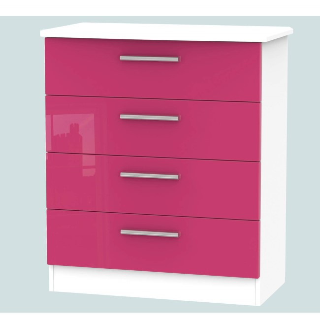 Hatherley High Gloss Small 4 Drawer Chest in White and Pink
