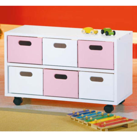 Interlink Isabella Pink and White Childrens Wide Mobile Chest