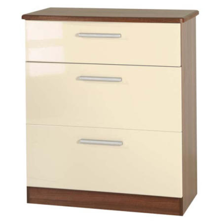 Welcome Furniture Hatherley High Gloss 3 Drawer Chest in Walnut and Cream