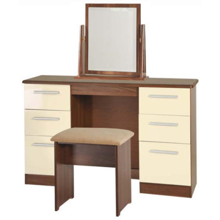 Welcome Furniture Hatherley High Gloss Large Dressing Table in Walnut and Cream