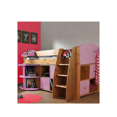 Stompa Rondo Kids Natural Midsleeper Bed in Lilac with Desk and Double Storage