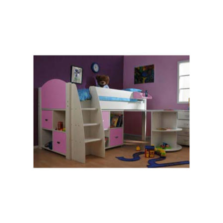 Stompa Rondo Kids White Midsleeper Bed in Lilac with Desk and Double Storage