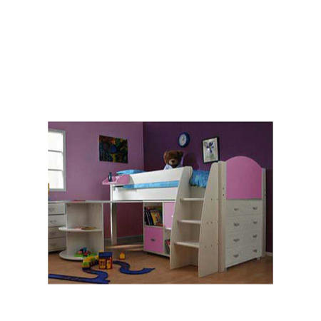 Stompa Rondo Kids White Midsleeper Bed in Lilac with Desk Chest and Storage