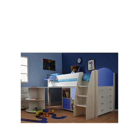 Stompa Rondo Kids White Midsleeper Bed in Blue with Desk Chest and Storage
