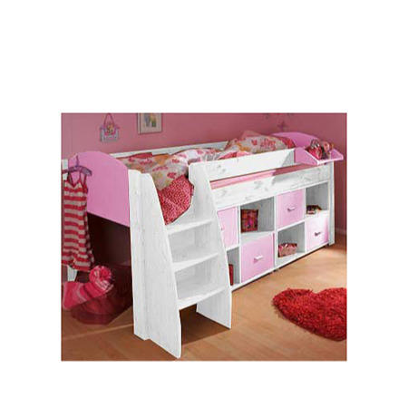 Stompa Rondo Kids White Midsleeper Bed in Lilac with Double Storage