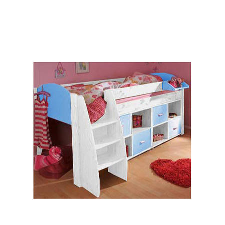 Stompa Rondo Kids White Midsleeper Bed in Blue with Double Storage