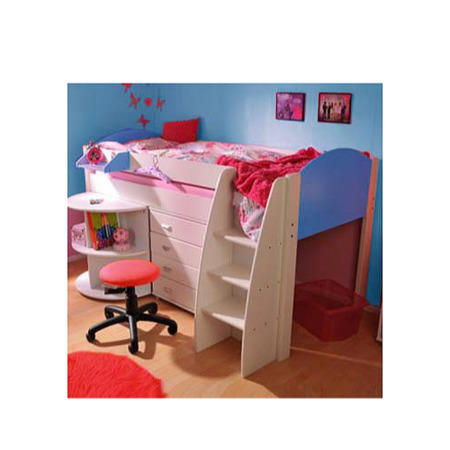 Stompa Rondo Kids White Midsleeper Bed in Blue with Desk and Chest