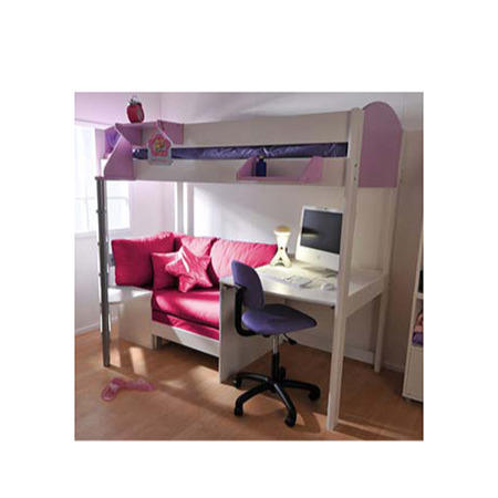 Stompa Casa Kids White Highsleeper Bed in Lilac with Pink Sofa Bed and Desk