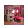 Stompa Combo Kids White Highsleeper Bed in Lilac with Blue Denim Sofa Bed Desk Shelving and Storage