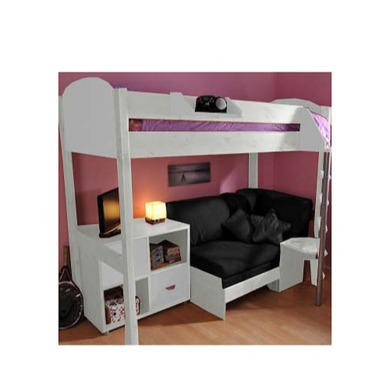 Stompa Combo Kids White Highsleeper Bed with Pink Sofa Bed and Storage