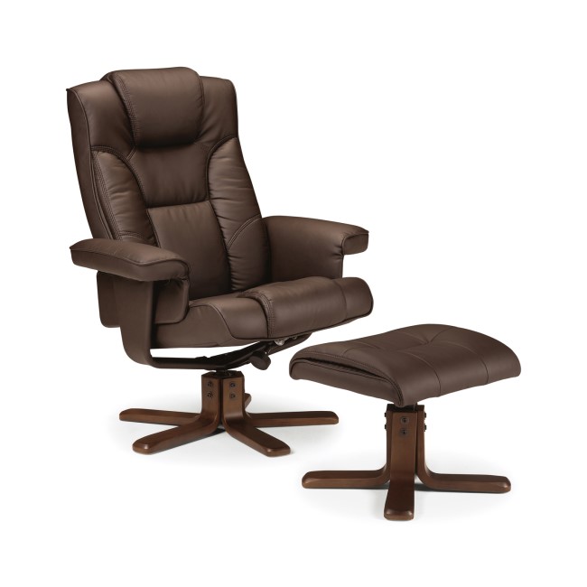 Julian Bowen Malmo Swivel Recliner And Footstool In Brown faux leather