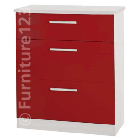 Welcome Furniture Hatherley High Gloss 3 Drawer Chest in White and Red